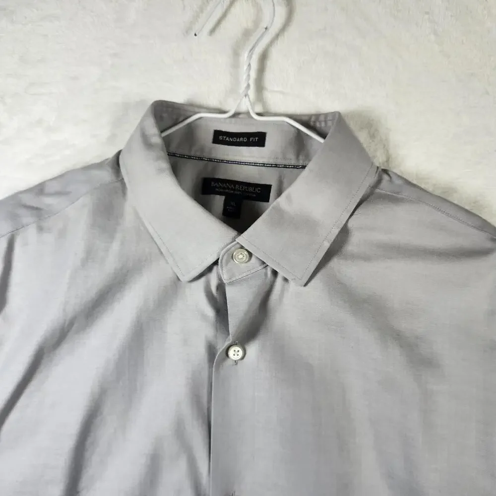 Banana Republic Standard Fit Long Sleeve‎ Button Up Shirt Gray Size XL Cotton